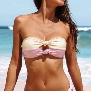 Knot Bandeau Bikini Top in yellow and Pink